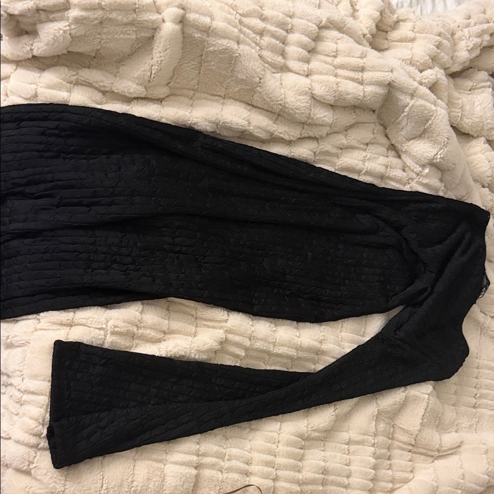 Black Textured Long Sleeve Dress